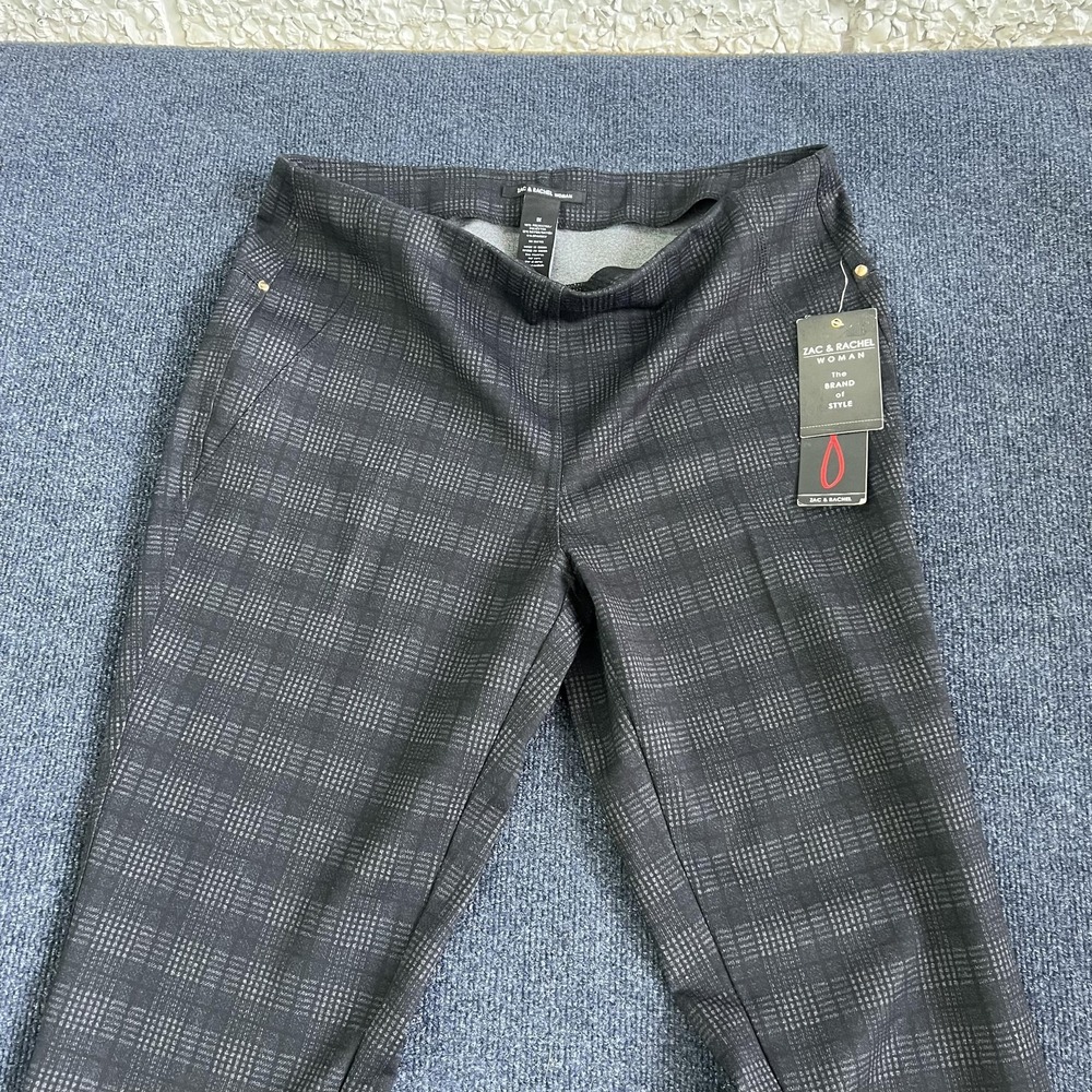 Zac‎ & Rachel Woman Dress Pants Womens 1X Gray Plaid Ponte Tapered Leg Pull On